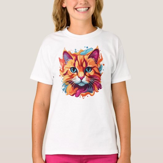 Schattigee kleurrijke Cat Face-87002 T-shirt (Voorkant)