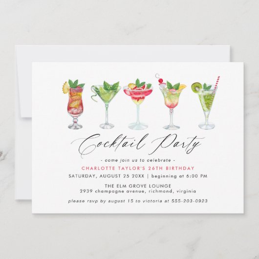 Schattigee kleurrijke cocktailparty | Fun Womens V Kaart (Voorkant)