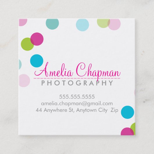 SCHATTIGEE KLEURRIJKE CONFETTI vet vlek roze lime  Vierkante Visitekaartje (Voorkant)