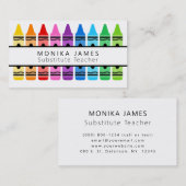 Schattigee Kleurrijke Crayon Substituut Teacher Visitekaartje (Voorkant / Achterkant)