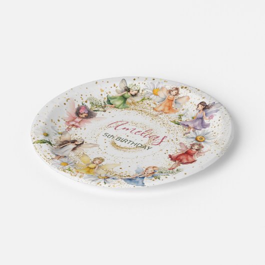 Schattigee kleurrijke Dancing Floral Fairies Goude Papieren Bordje (Gekanteld)