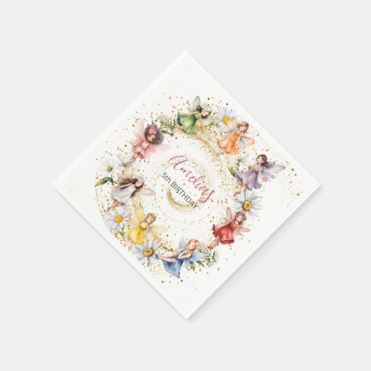 Schattigee kleurrijke Dancing Floral Fairies Goude Servet (Hoek)