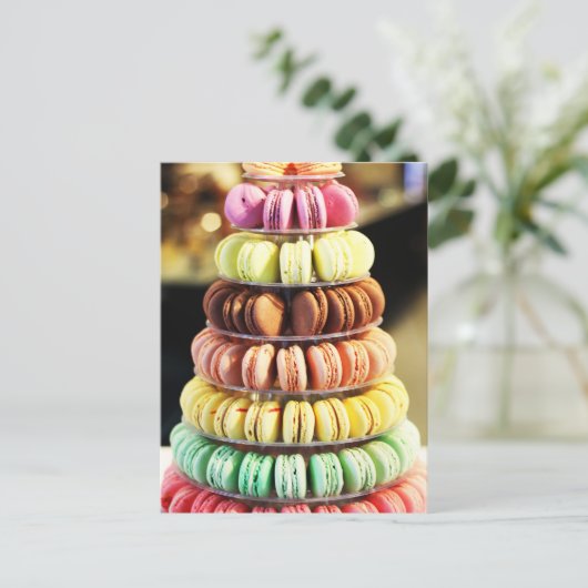 Schattigee kleurrijke dessert Franse Macaron Briefkaart (Staand voorkant)