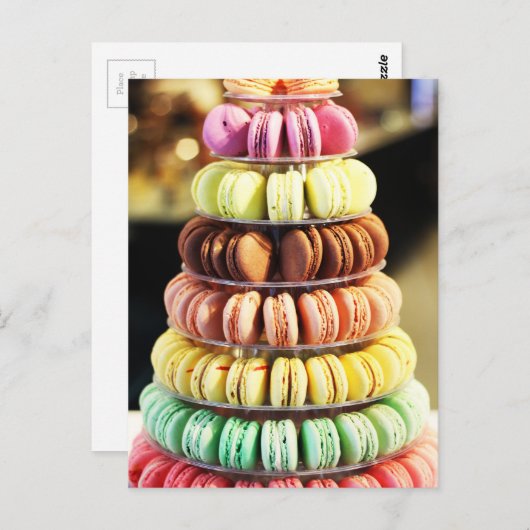 Schattigee kleurrijke dessert Franse Macaron Briefkaart (Voorkant / Achterkant)