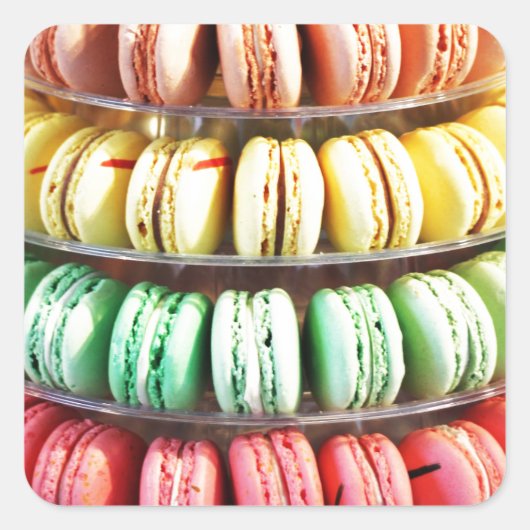Schattigee kleurrijke dessert Franse Macaron Vierkante Sticker (Voorkant)