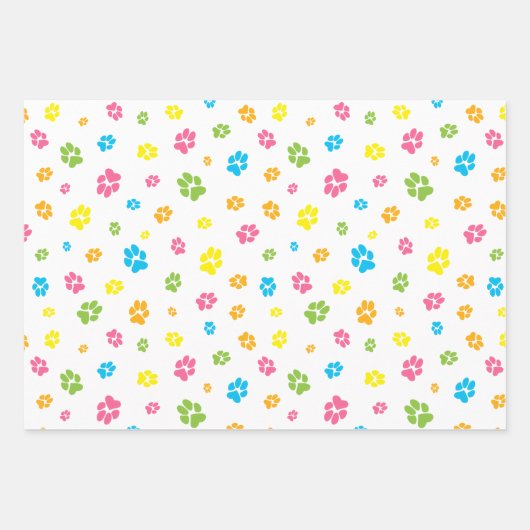Schattigee kleurrijke dierenpootafdrukken en harte inpakpapier vel (Voorkant)