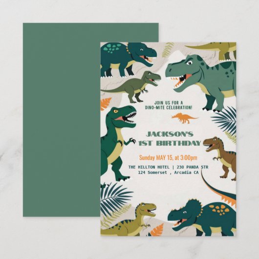 Schattigee kleurrijke dinopartij | Dinosaurussen 1 Kaart (Voorkant / Achterkant)