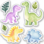 Schattigee Kleurrijke Dinosaur Kids Verjaardagsfee Sticker (Voorkant)