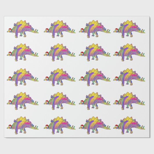 Schattigee kleurrijke dinosaurus kerst cadeaupapier (Vlak)