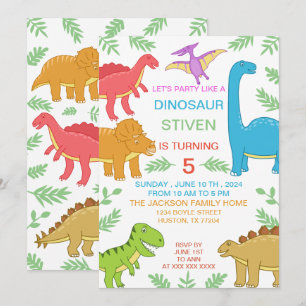 Schattigee Kleurrijke Dinosaurus Verjaardag Kaart
