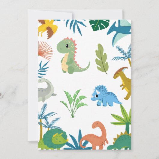 Schattigee kleurrijke dinosaurus verjaardagsuitnod kaart (Achterkant)