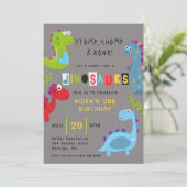 Schattigee kleurrijke Dinosaurus Verjaardagsuitnod Kaart (Staand voorkant)