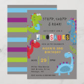 Schattigee kleurrijke Dinosaurus Verjaardagsuitnod Kaart (Voorkant / Achterkant)