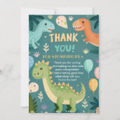 Schattigee kleurrijke dinosaurussen eerste verjaar bedankkaart (Voorkant)