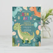 Schattigee kleurrijke dinosaurussen eerste verjaar kaart (Staand voorkant)