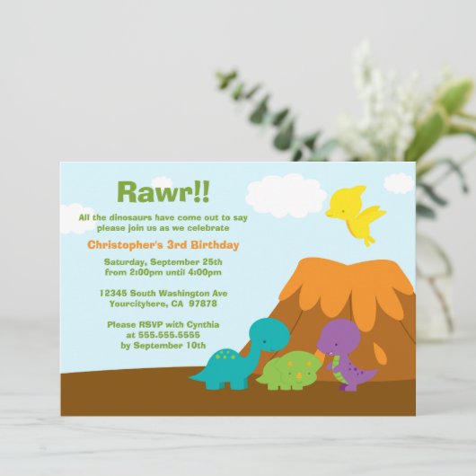 Schattigee kleurrijke dinosaurussen verjaardagsfee kaart (Staand voorkant)