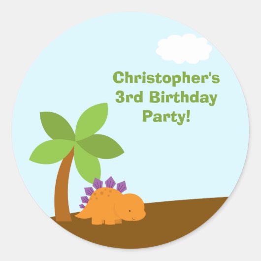 Schattigee kleurrijke dinosaurussen verjaardagsfee ronde sticker (Voorkant)