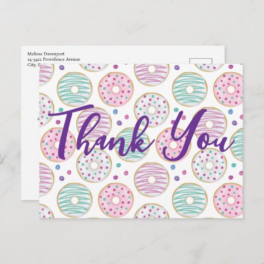 Schattigee kleurrijke donut patroon dank u briefkaart (Voorkant / Achterkant)