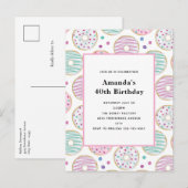 Schattigee kleurrijke donut patroon verjaardag uitnodiging briefkaart (Voorkant / Achterkant)