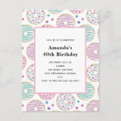 Schattigee kleurrijke donut patroon verjaardag uitnodiging briefkaart (Voorkant)