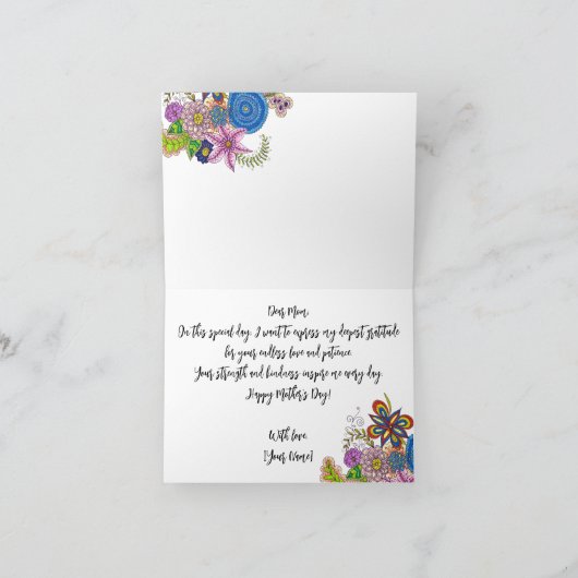 Schattigee Kleurrijke Doodle Flowers Moederdag Kaart (Binnen)