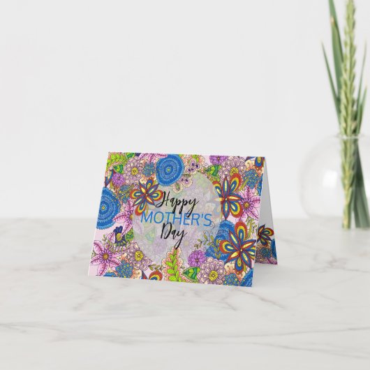 Schattigee Kleurrijke Doodle Flowers Moederdag Kaart (Voorkant)
