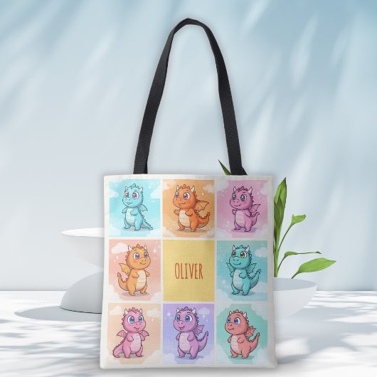 Schattigee kleurrijke Dragon Doodles Tote Bag