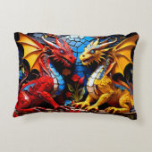 Schattigee kleurrijke drakenmozaïeken accent kussen (Achterkant)