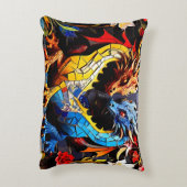 Schattigee kleurrijke drakenmozaïeken accent kussen (Achterkant (Verticaal))