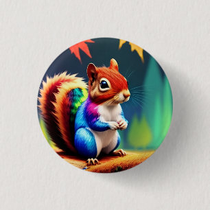 Schattigee Kleurrijke Eekhoorn Digitale Schilderij Ronde Button 3,2 Cm