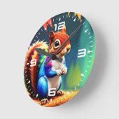 Schattigee Kleurrijke Eekhoorn Digitale Schilderij Ronde Klok (Hoek)