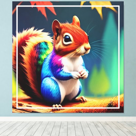 Schattigee Kleurrijke Eekhoorn met Glazen Canvas Afdruk (Insitu (Houten vloer))