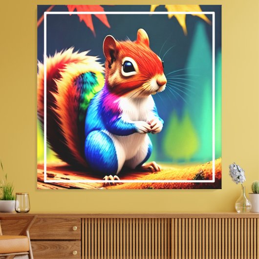 Schattigee Kleurrijke Eekhoorn met Glazen Canvas Afdruk (Insitu (Woonkamer))