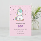 Schattigee kleurrijke eenhoorn | Pastel roze verja Kaart (Staand voorkant)