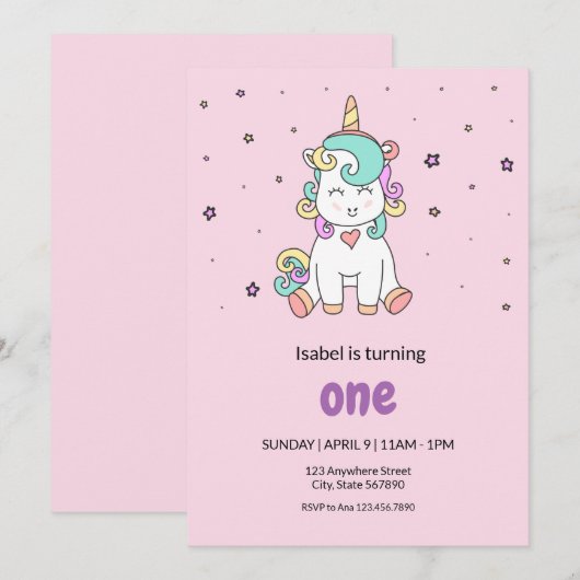 Schattigee kleurrijke eenhoorn | Pastel roze verja Kaart (Voorkant / Achterkant)