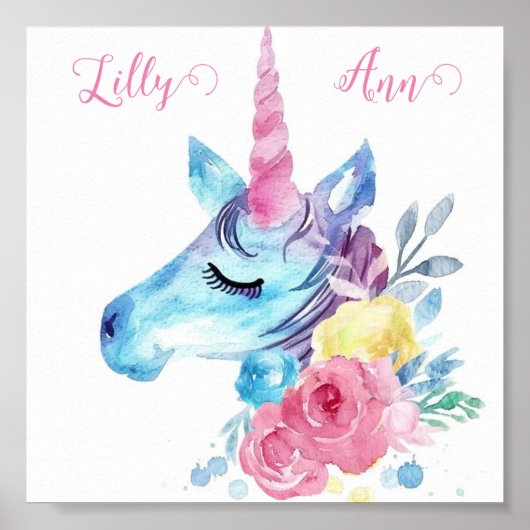 Schattigee kleurrijke eenhoorn poster gepersonalis (Voorkant)