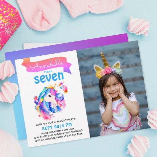 Schattigee kleurrijke eenhoorn regenboog Waterverf Kaart