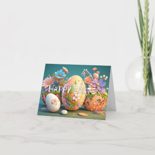 Schattigee kleurrijke Eggs & Spring Flowers Collag Feestdagen Kaart