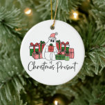 Schattigee kleurrijke Funny Christmas Keramisch Ornament<br><div class="desc">Verken deze prachtige 'Ghost of Christmas Present'-print, die slim hulde brengt aan een geliefde filmklassieker. Dit charmante ontwerp is voorzien van een schattige lieve kerstgeest op een feestelijke roze kerstmuts en omgeven door een overvloed aan prachtig verpakte kerstcadeaus. Het kleurenpalet bevat een vrolijke mix van rood, roze en zowel donkere...</div>