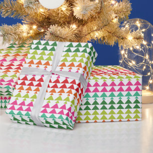Schattigee Kleurrijke Geometrische Kerstbomen Rood Cadeaupapier