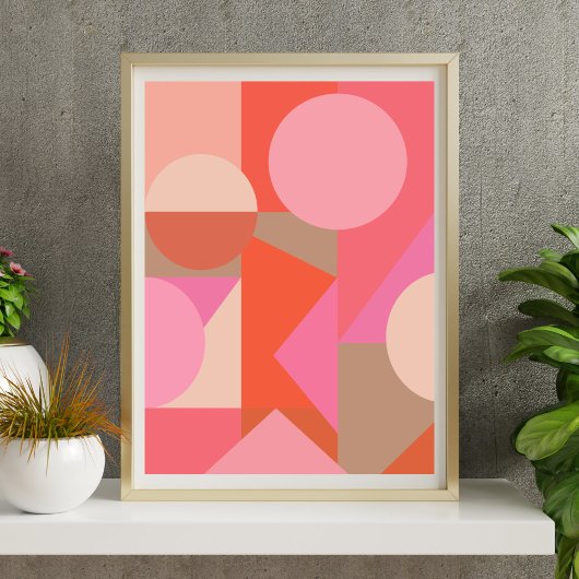 Schattigee Kleurrijke Geometrische Vorm Roze Oranj Poster
