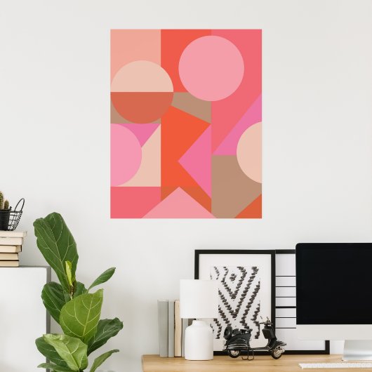Schattigee Kleurrijke Geometrische Vorm Roze Oranj Poster (Thuiskantoor)