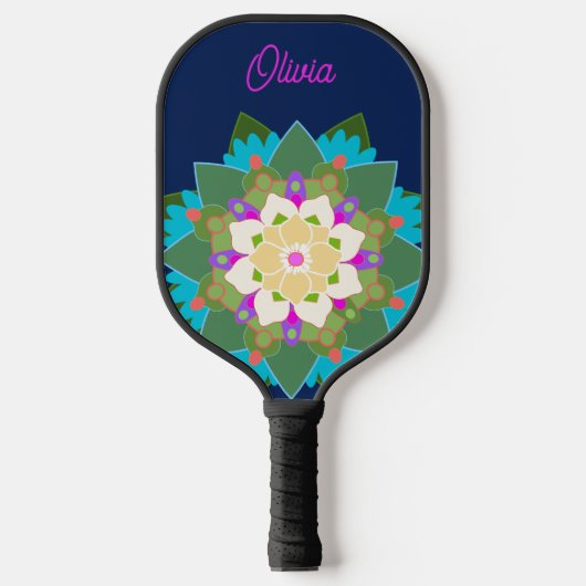 Schattigee kleurrijke gepersonaliseerde bloemige m pickleball paddle (Voorkant)