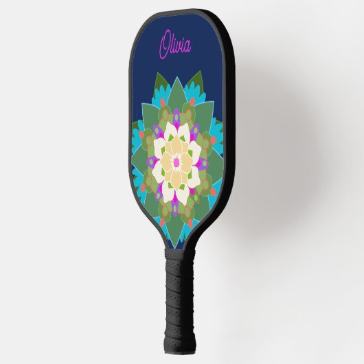 Schattigee kleurrijke gepersonaliseerde bloemige m pickleball paddle (Links)