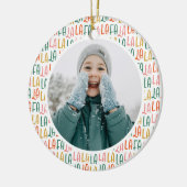 Schattigee kleurrijke gepersonaliseerde kerstvakan keramisch ornament (Links)