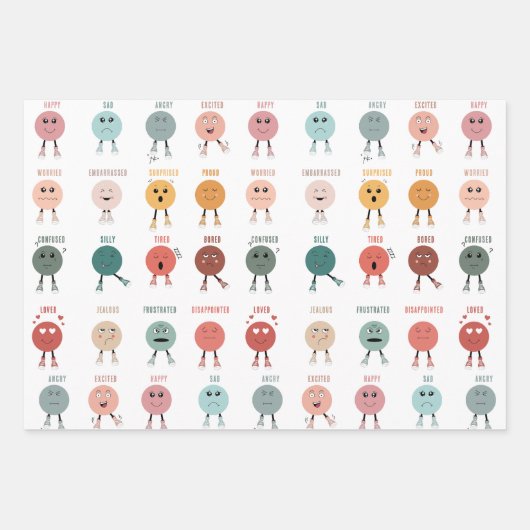 Schattigee kleurrijke gevoelsfacesgrafiek inpakpapier vel (Voorkant 3)