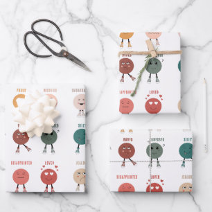 Schattigee kleurrijke gevoelsfacesgrafiek inpakpapier vel