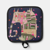 Schattigee Kleurrijke Gezellige Kat met Harten Ove Pannenlap (Voorkant)