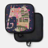 Schattigee Kleurrijke Gezellige Kat met Harten Ove Pannenlap (Voorkant / Achterkant)