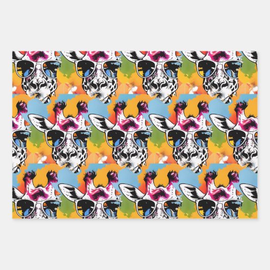 Schattigee kleurrijke Giraffa met zonnebril splash Inpakpapier Vel (Voorkant 3)